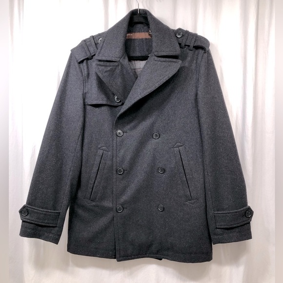 Perry Ellis Wool Peacoat Coat Double Breasted Jacket Charcoal Gray Mens Small - Picture 1 of 15